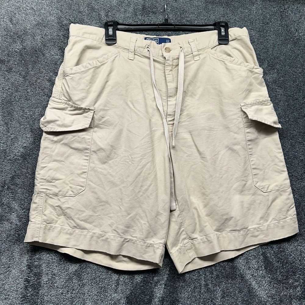 Polo Ralph Lauren Mens Size M Beige Cargo Linen Blend Athletic Shorts (J11)
